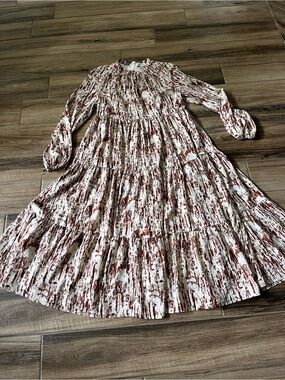Creative Genius Long Tiered Boho Dress in Cream & Rust Splatter EUC